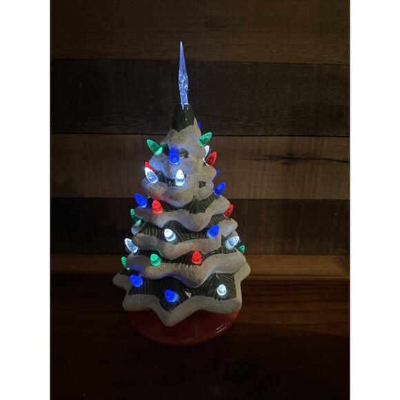Ceramic Lighted LED Christmas Tree Battery Operated Lights Up 12” - Picture 3 of 7